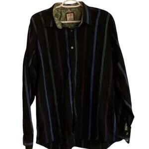 J Garcia Cotton Striped Shirt Long Sleeve Button Up Casual Professional